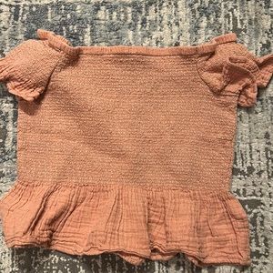 AEO Salmon pink off shoulder crop top